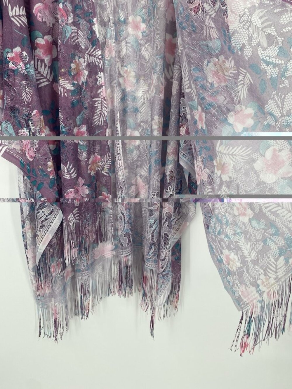 David & Young Purple Lightweight Floral Beach Cover Up Fringe One Size NWT - Picture 7 of 10